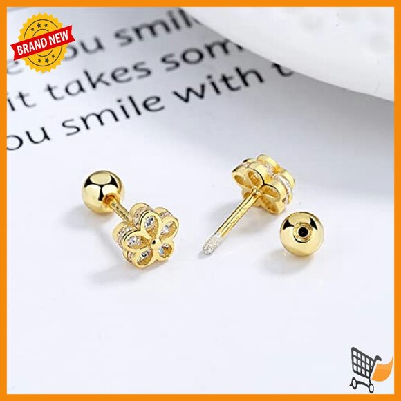925 Sterling Silver Gold Plated Cubic Zirconia Screw Back Stud Earrings